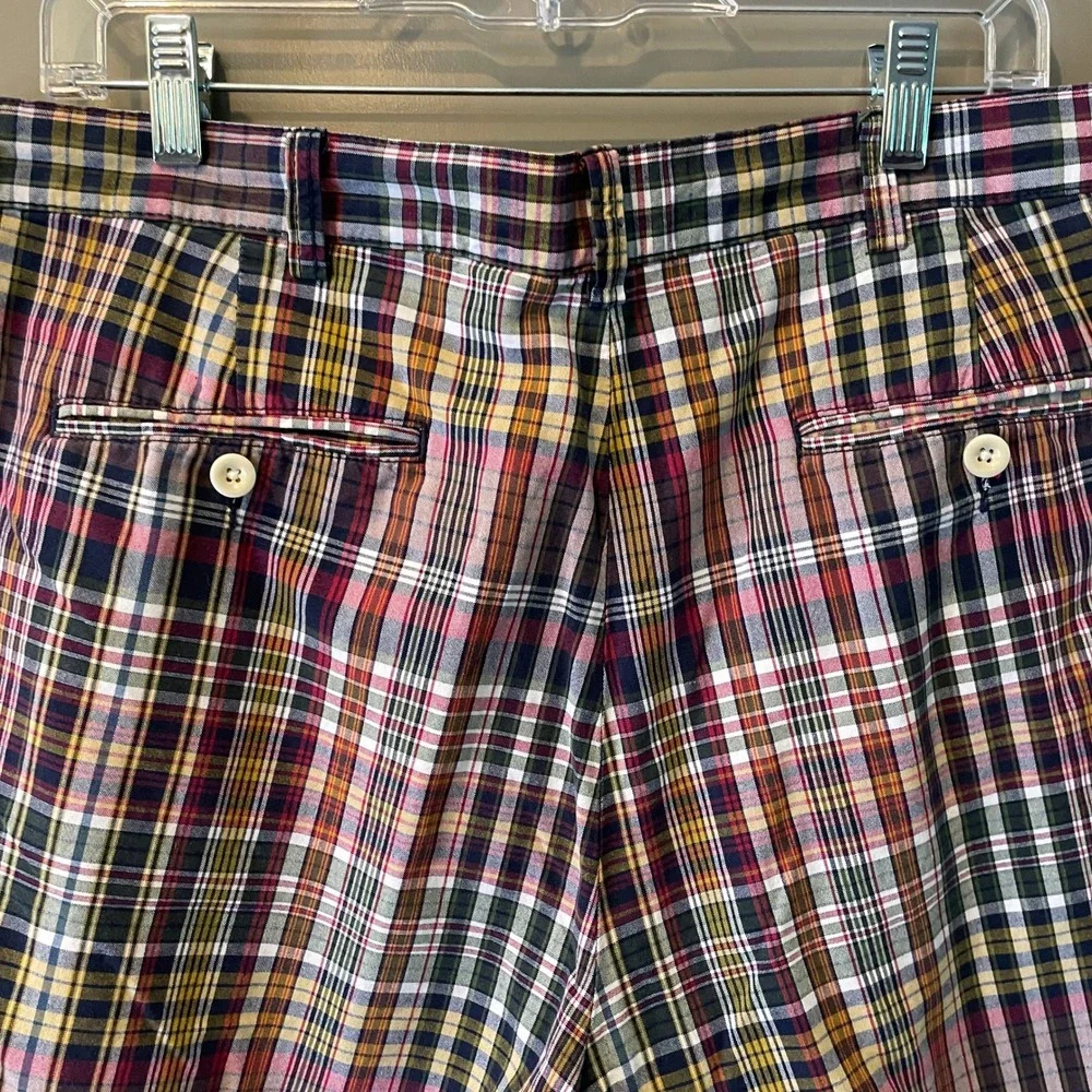 Polo Ralph Lauren Tyler Short Mens 36 Multicolor Plaid Pleated Cotton Madras